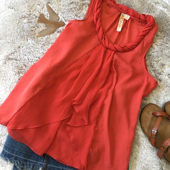 A Diva Coral Red Sleeveless Top Sz Medium - Picture 4 of 8